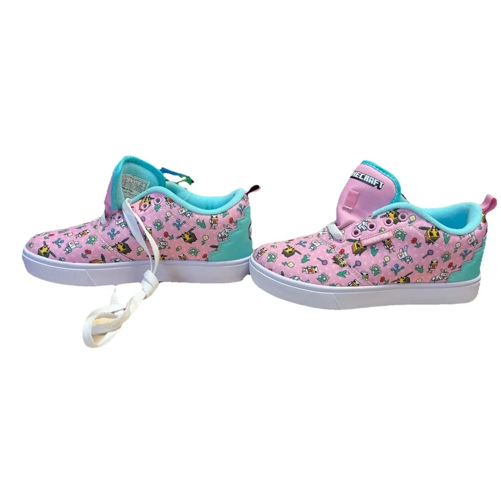 Heelys x Minecraft Pro 20 Prints Pink Aqua Youth 5 Womens 6 Roller Shoes